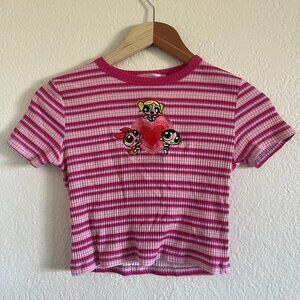 Dolls Kill Pink Striped Crop Top Powerpuff Girls Heart